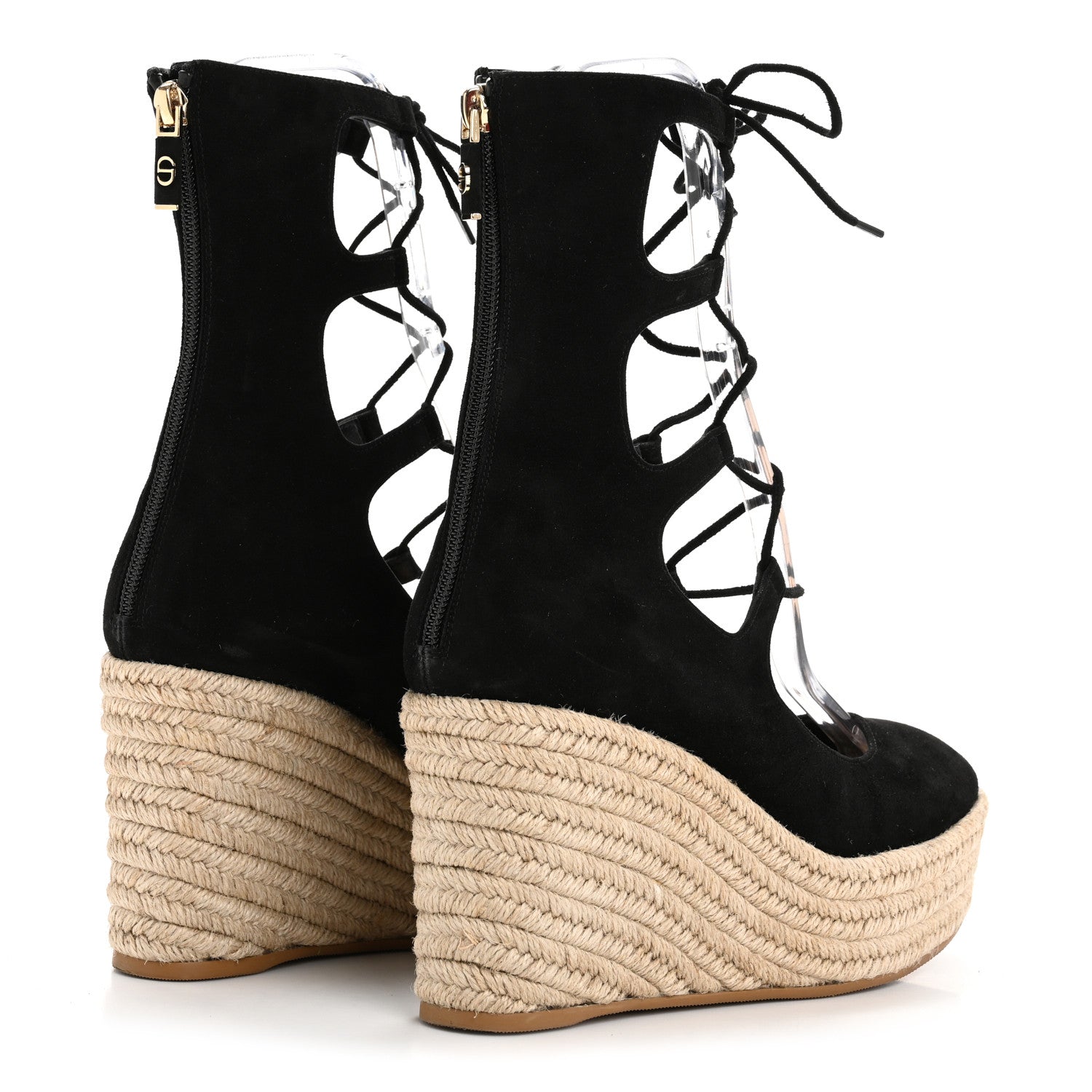 Christian Dior Suede Dioriver Lace Up Espadrille Wedges 38 Black 5 of 10