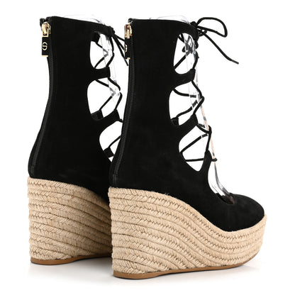 Christian Dior Suede Dioriver Lace Up Espadrille Wedges 38 Black 5 of 10