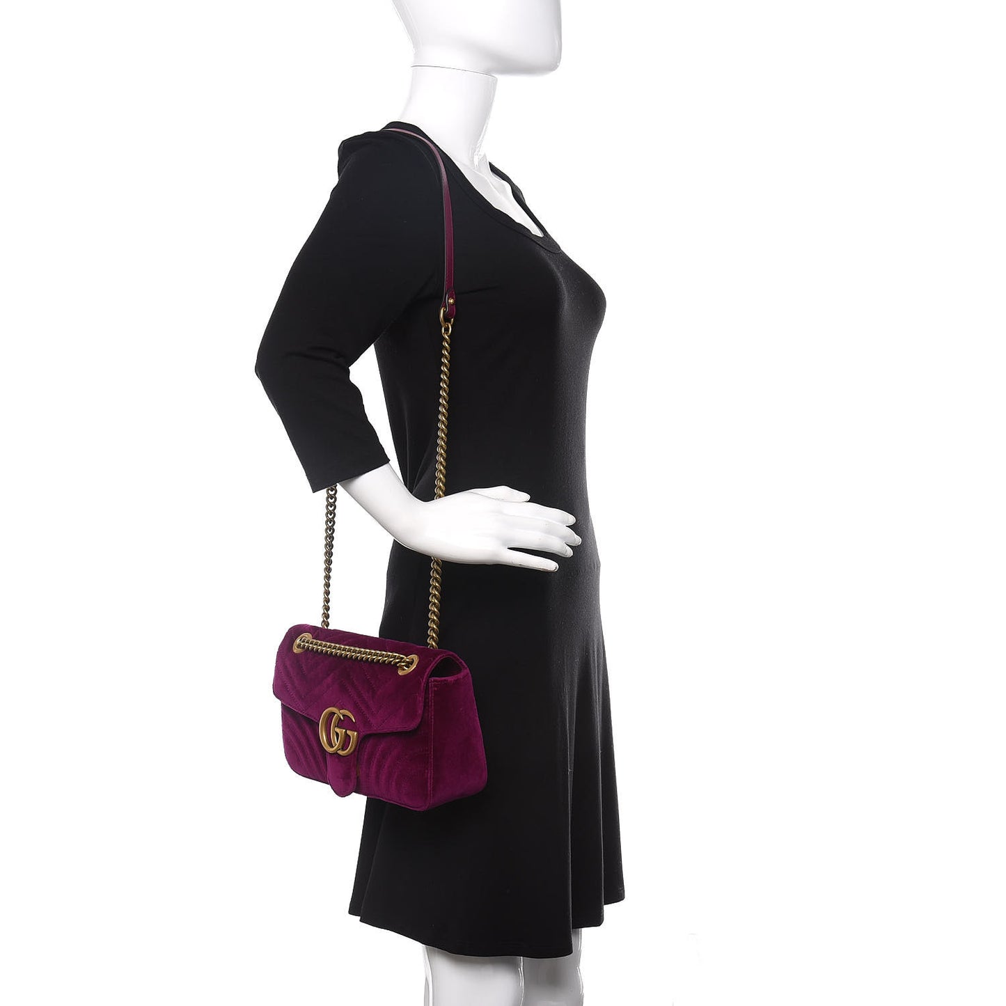 Velvet Matelasse Small GG Marmont Shoulder Bag Fuchsia Violet Cyclamen
