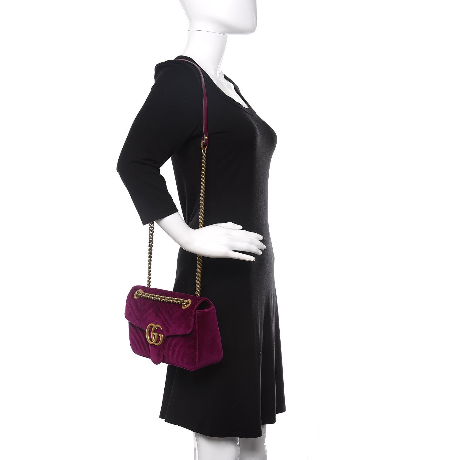 Gucci Velvet Matelasse Small GG Marmont Shoulder Bag Fuchsia Violet Cyclamen 2 of 10