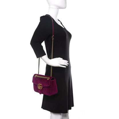 Gucci Velvet Matelasse Small GG Marmont Shoulder Bag Fuchsia Violet Cyclamen 2 of 10