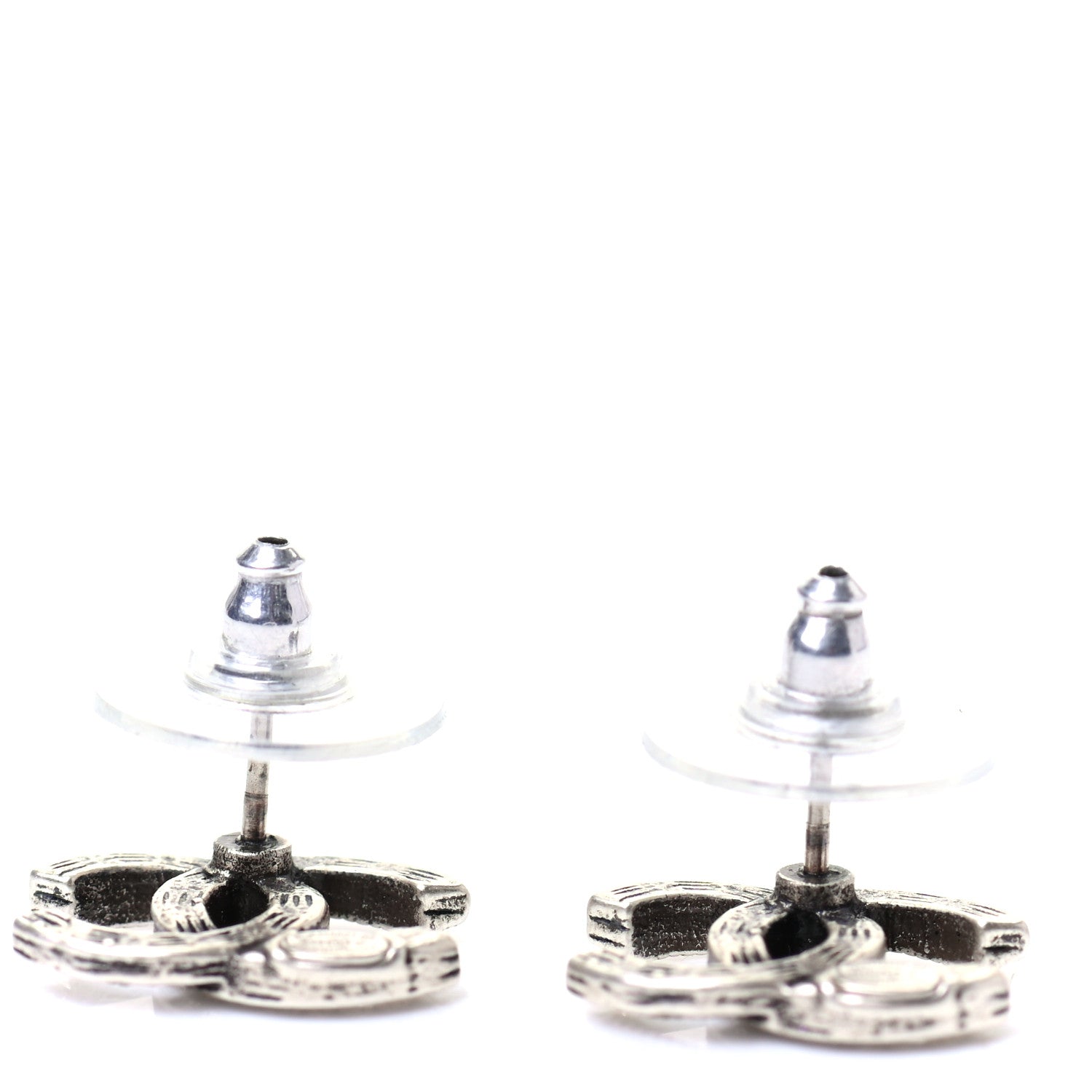 Chanel Crystal Royal Flush CC Stud Earrings Silver 3 of 5