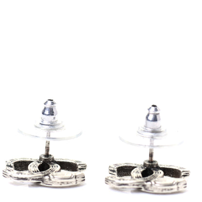 Chanel Crystal Royal Flush CC Stud Earrings Silver 3 of 5