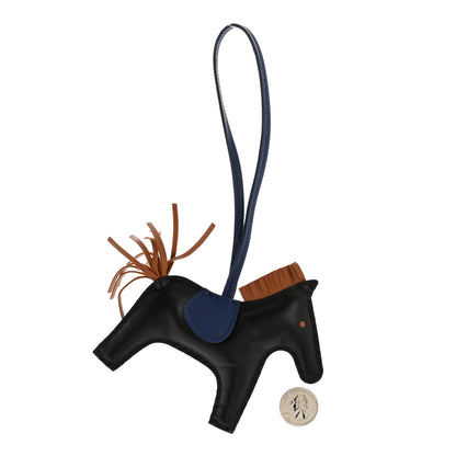 Hermes Milo Lambskin Grigri Rodeo Horse Bag Charm MM Black Blue Saphir Gold 2 of 4