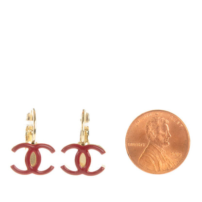 Chanel Enamel CC Hoop Earrings Gold Red 2 of 5