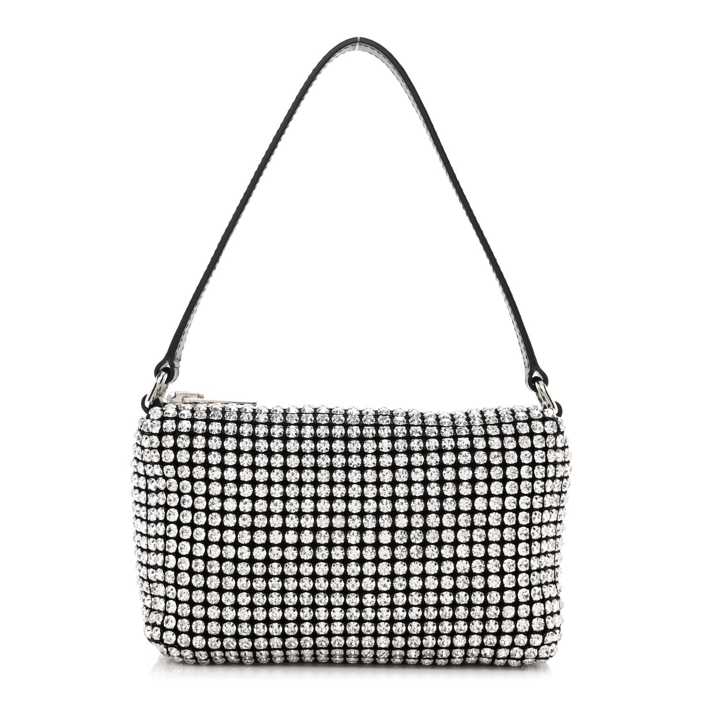 Mesh Crystal Rhinestone Mini Heiress Pouch Black Silver