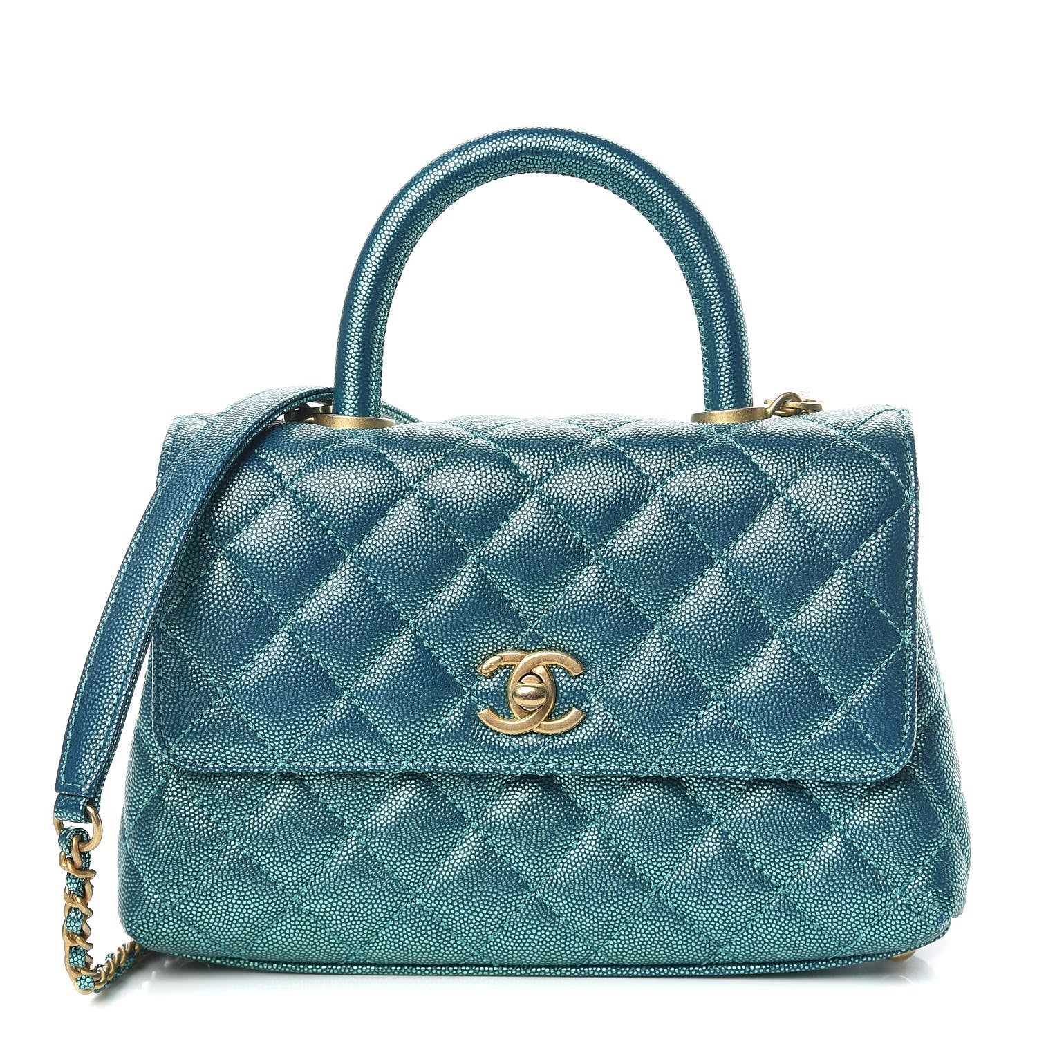 Chanel Metallic Caviar Quilted Mini Coco Handle Flap Blue 1 of 11