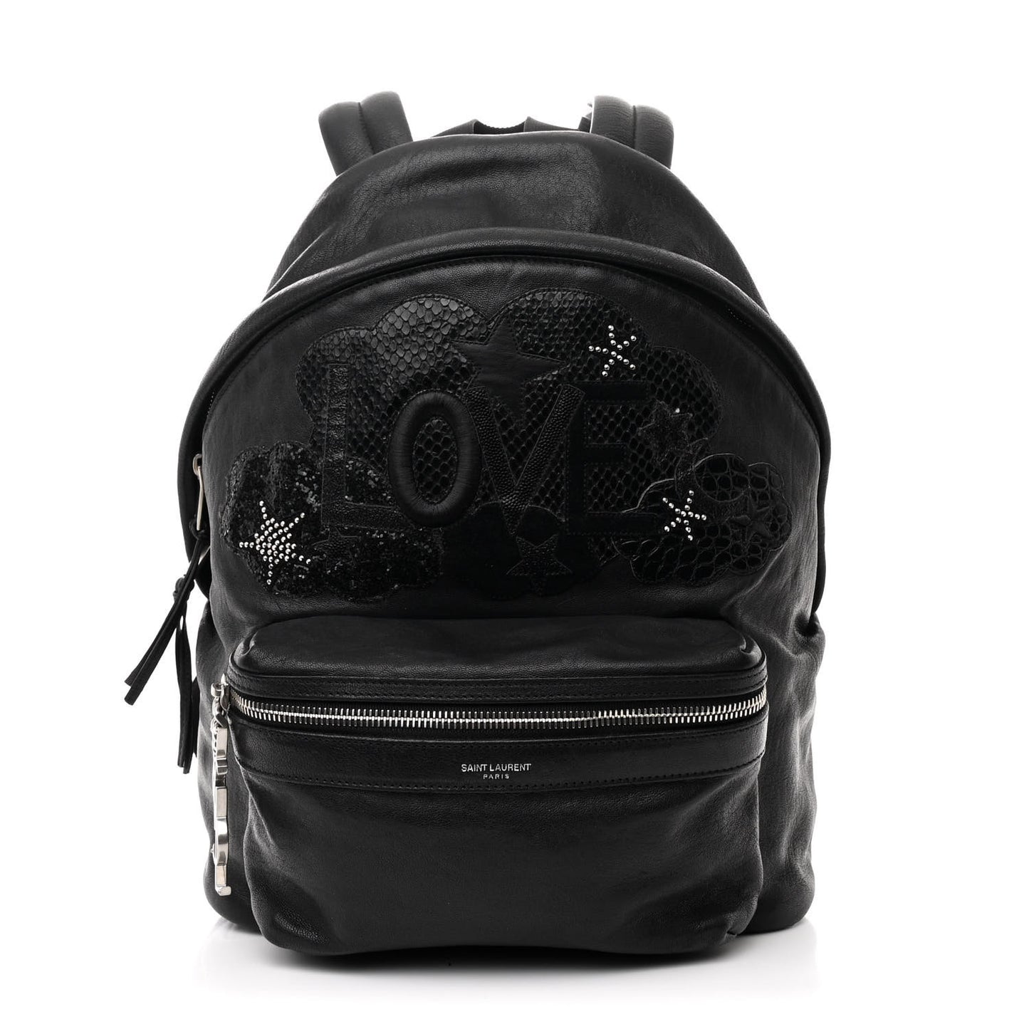 Sheepskin Snakeskin Mini Love Appliqué City Backpack Black