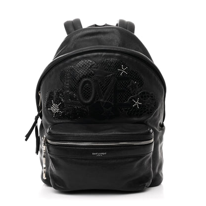 Saint Laurent Sheepskin Snakeskin Mini Love Appliqué City Backpack Black 1 of 10