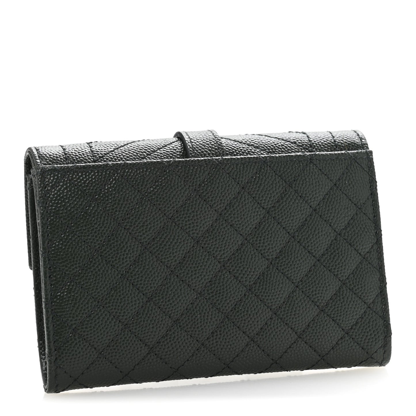 Grain De Poudre Textured Mixed Matelasse Triquilt Small Monogram Envelope Wallet Dark Green