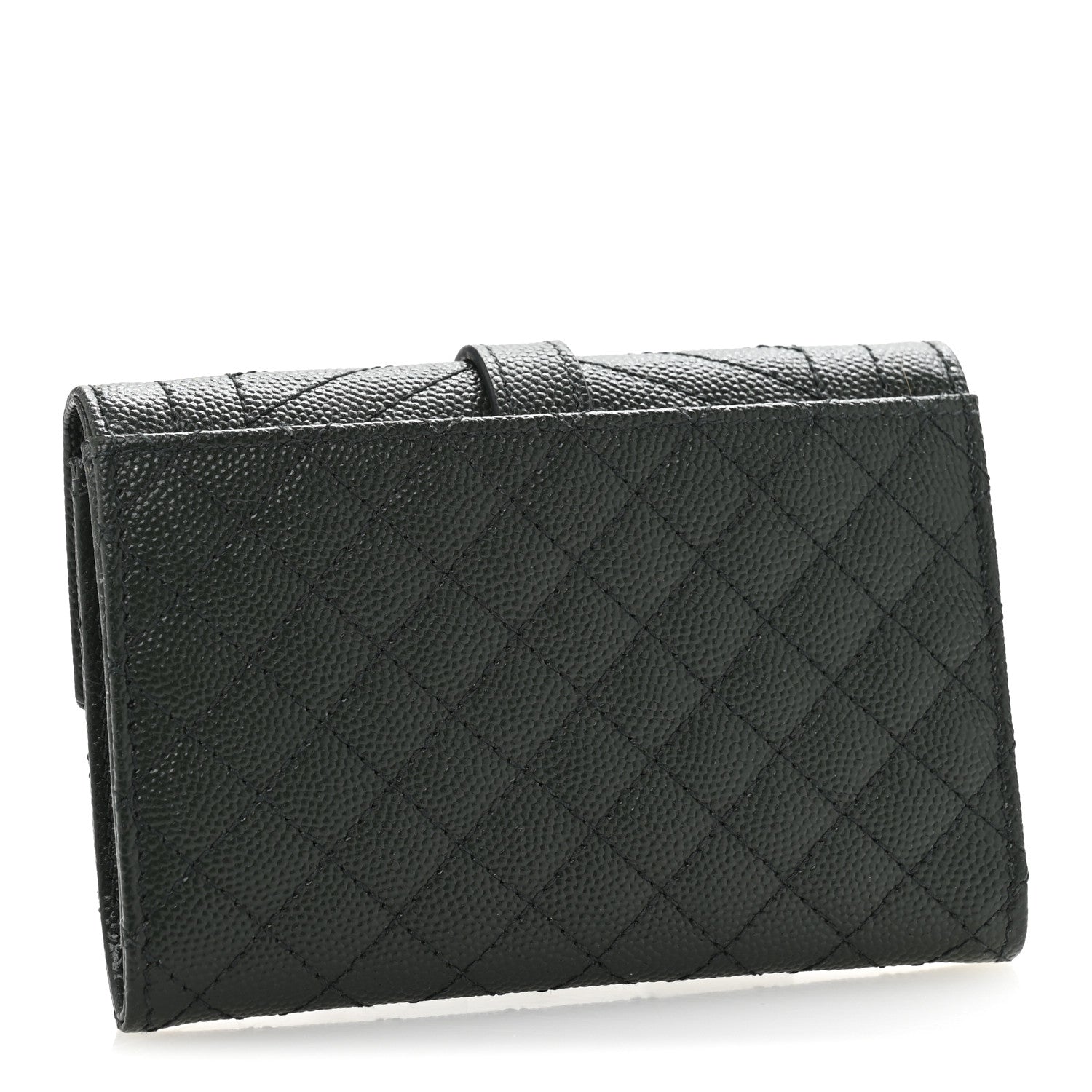 Saint Laurent Grain De Poudre Textured Mixed Matelasse Triquilt Small Monogram Envelope Wallet Dark Green 3 of 10