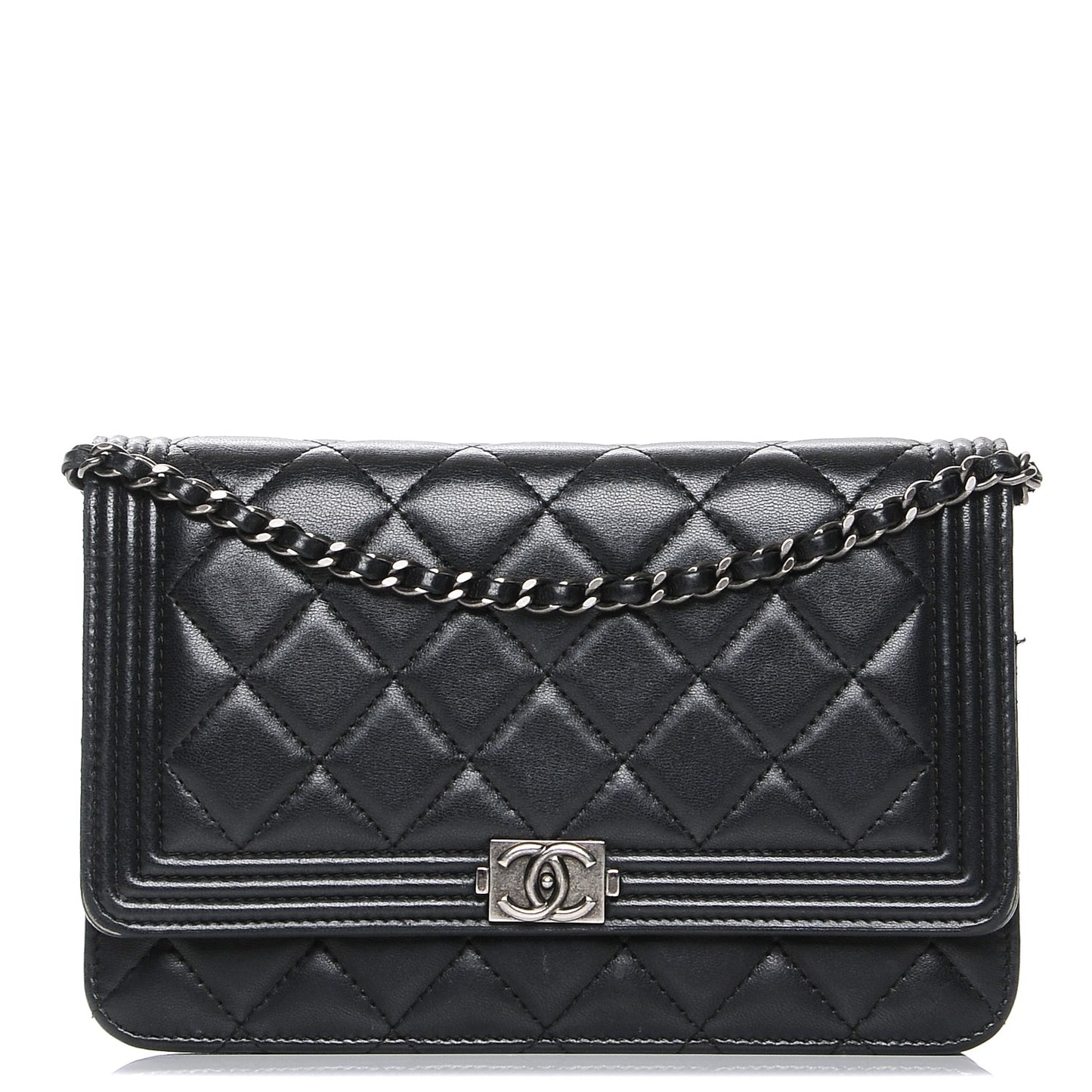 Lambskin Quilted Boy Wallet On Chain WOC Black