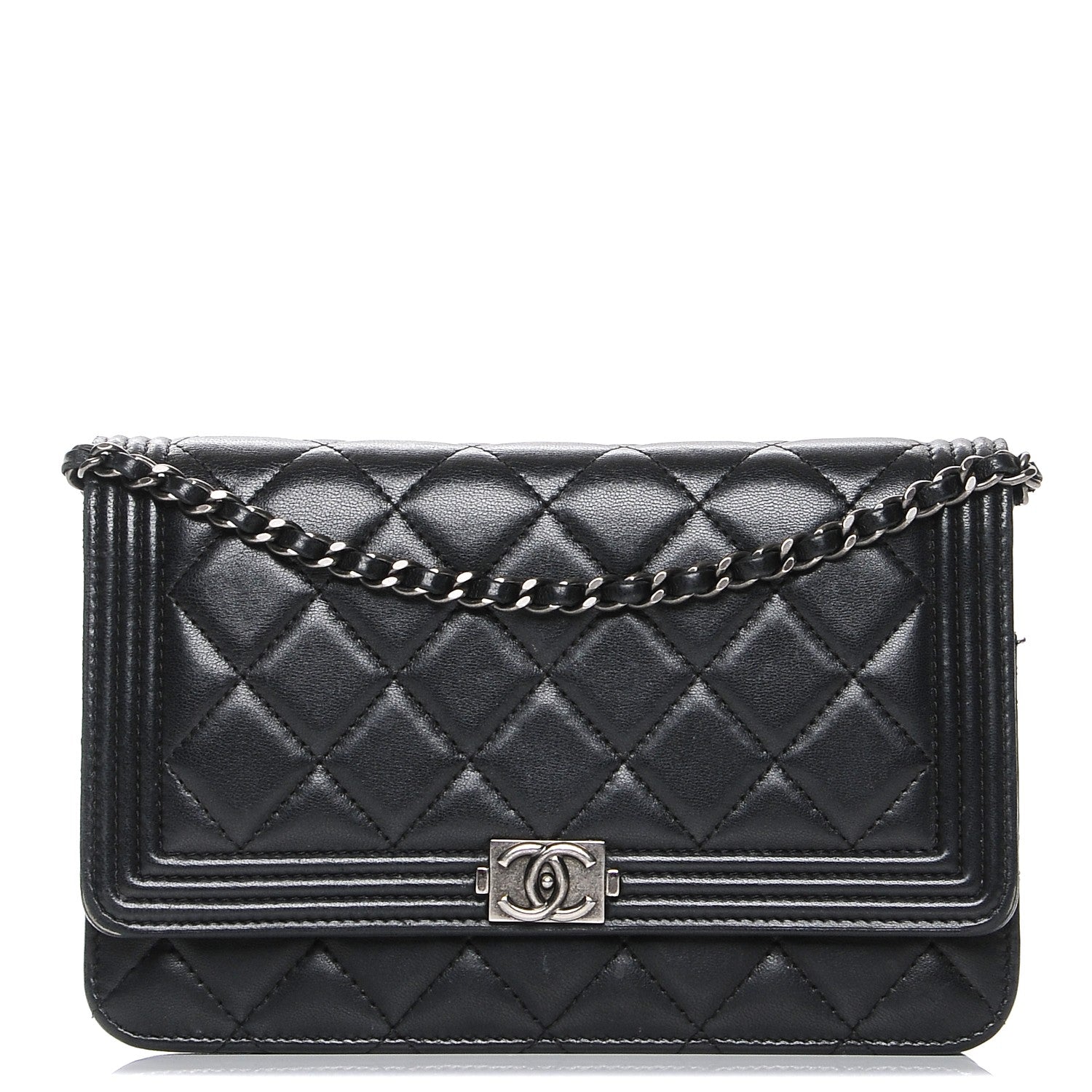 Chanel Lambskin Quilted Boy Wallet On Chain WOC Black 1 of 8