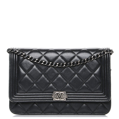 Chanel Lambskin Quilted Boy Wallet On Chain WOC Black 1 of 8