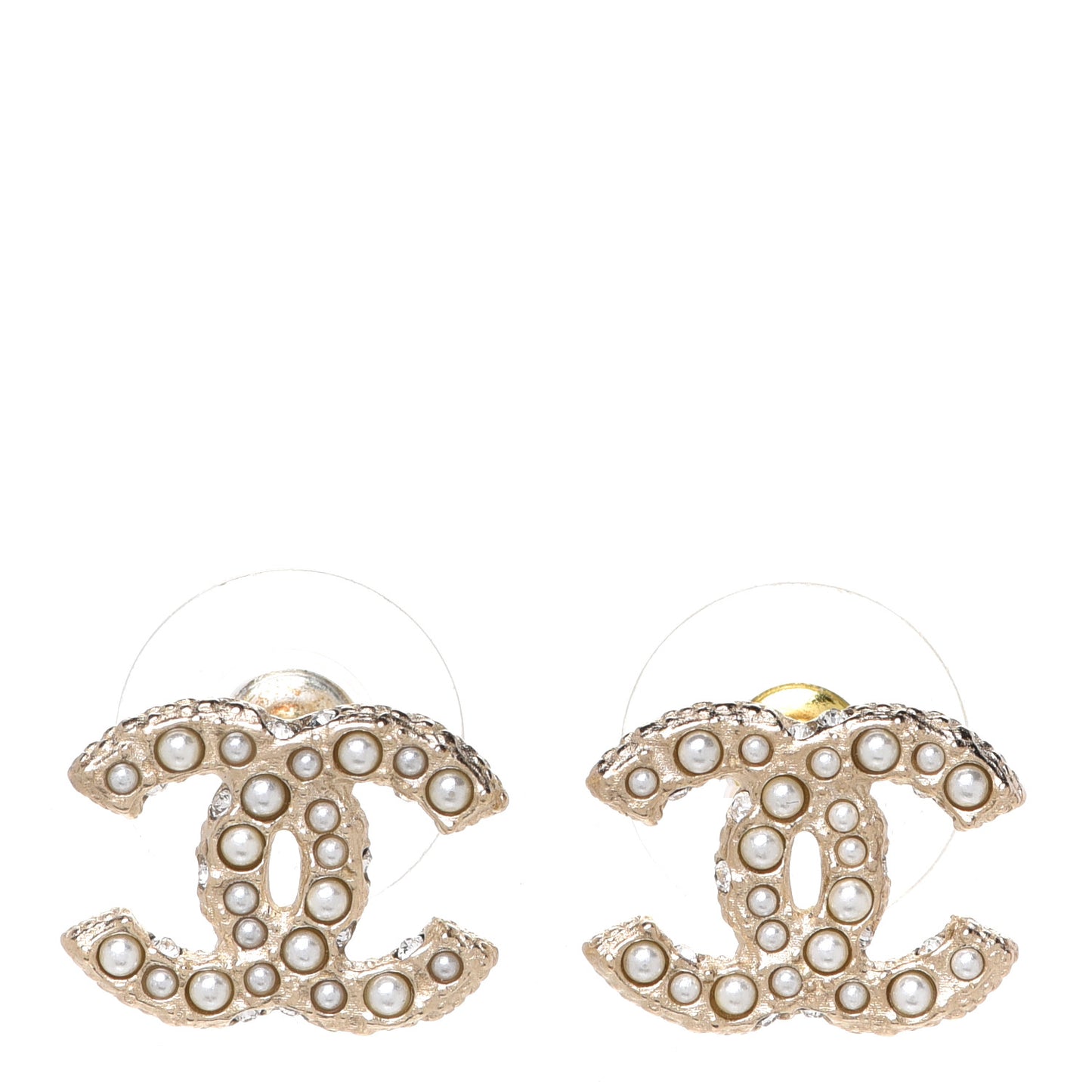 Pearl Crystal CC Earrings Light Gold