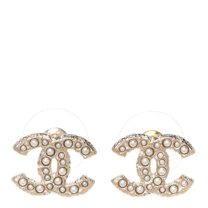 Chanel Pearl Crystal CC Earrings Light Gold 1 of 5
