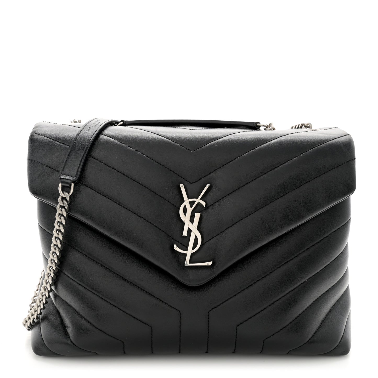 Calfskin Y Quilted Monogram Medium Loulou Chain Satchel Black