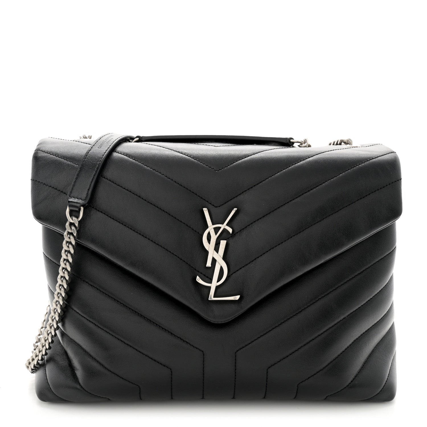 Saint Laurent Calfskin Y Quilted Monogram Medium Loulou Chain Satchel Black 1 of 10