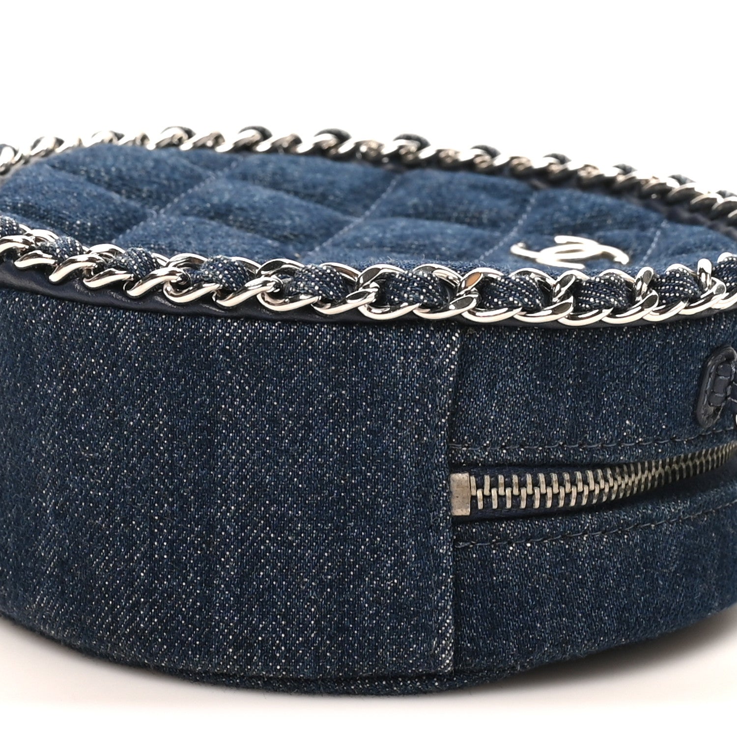 Chanel Denim Quilted Round Clutch With Chain Blue 10 of 10