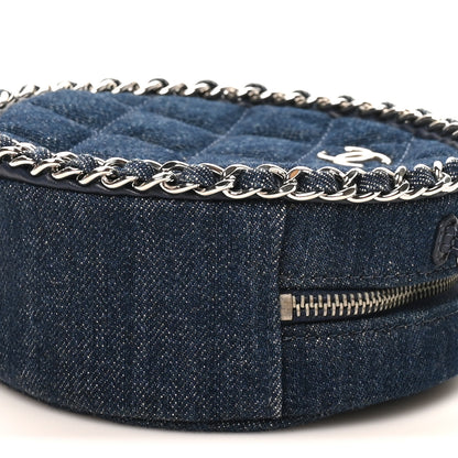 Chanel Denim Quilted Round Clutch With Chain Blue 10 of 10