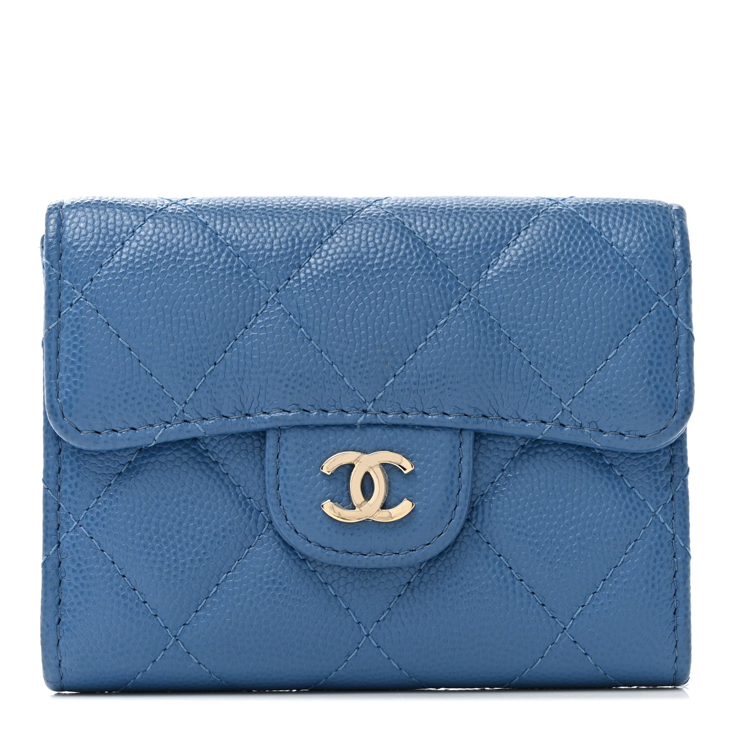 Caviar Quilted Flap Card Holder Wallet Blue