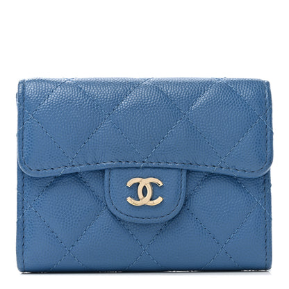 Chanel Caviar Quilted Flap Card Holder Wallet Blue 1 of 9