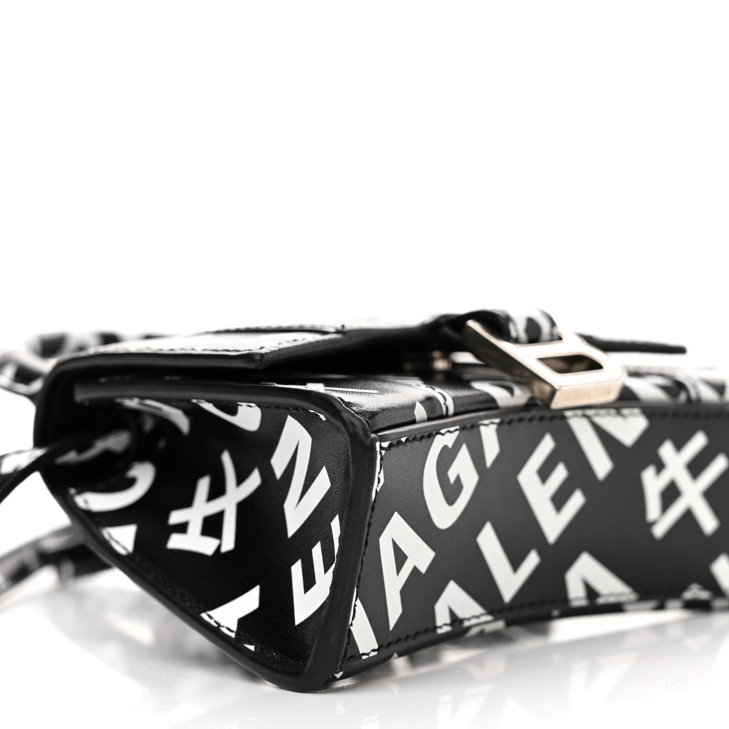 Smooth Calfskin Allover Logo Print Hourglass Top Handle Bag Mini Black White