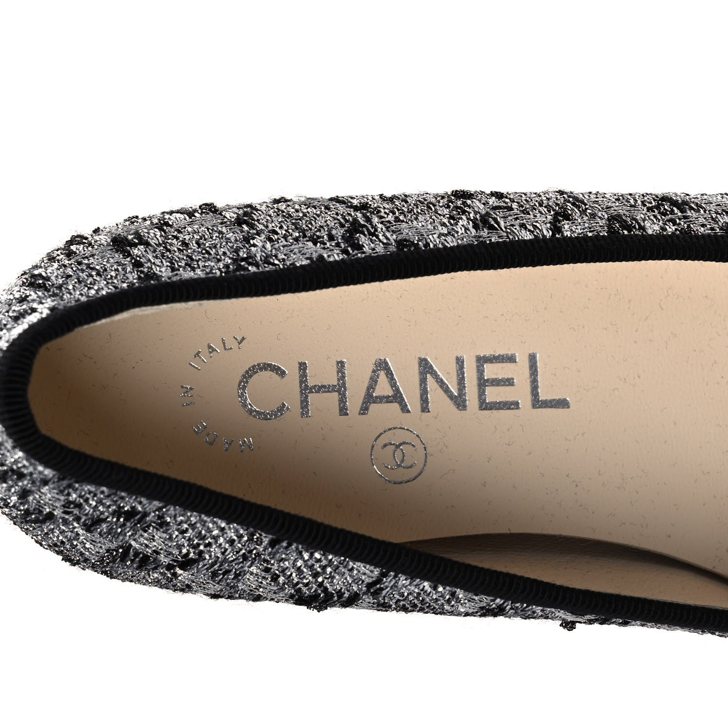 Chanel Tweed Sequin Cap Toe Ballerina Flats 37 Black Blue 8 of 11