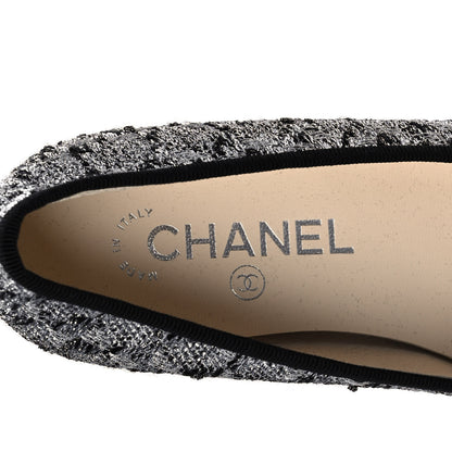 Chanel Tweed Sequin Cap Toe Ballerina Flats 37 Black Blue 8 of 11