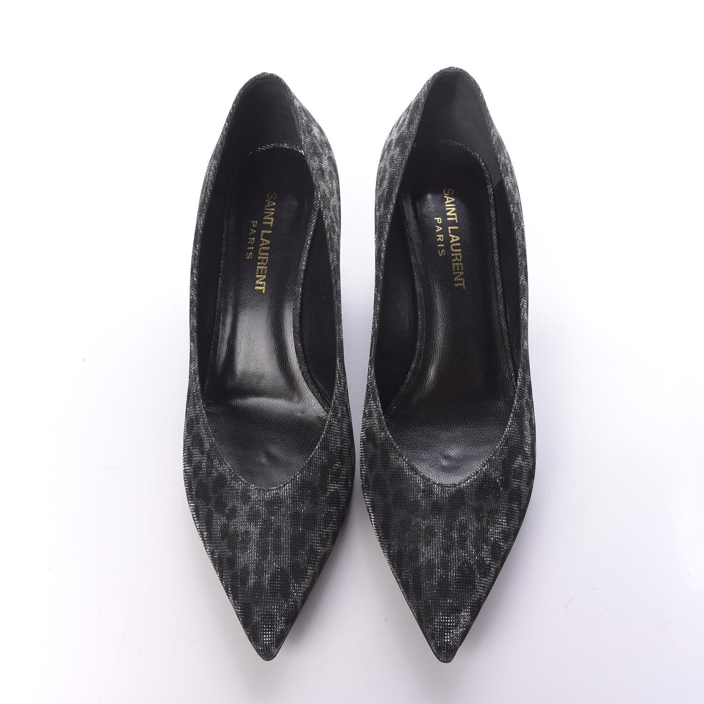 Leopard Lame Double Cat Pumps 37.5 Silver