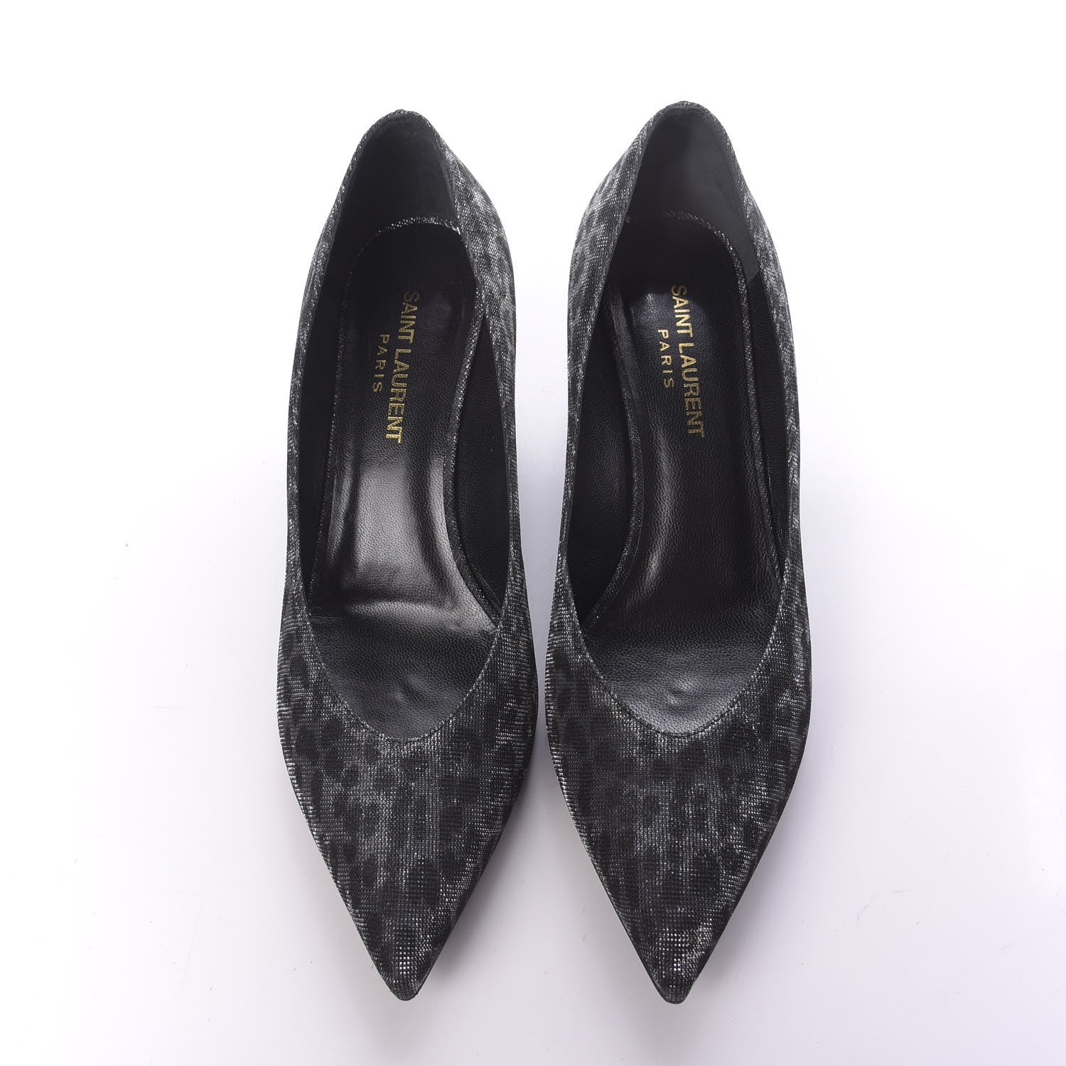Saint Laurent Leopard Lame Double Cat Pumps 37.5 Silver 6 of 12
