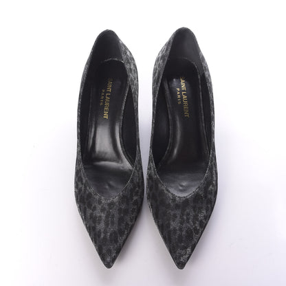 Saint Laurent Leopard Lame Double Cat Pumps 37.5 Silver 6 of 12