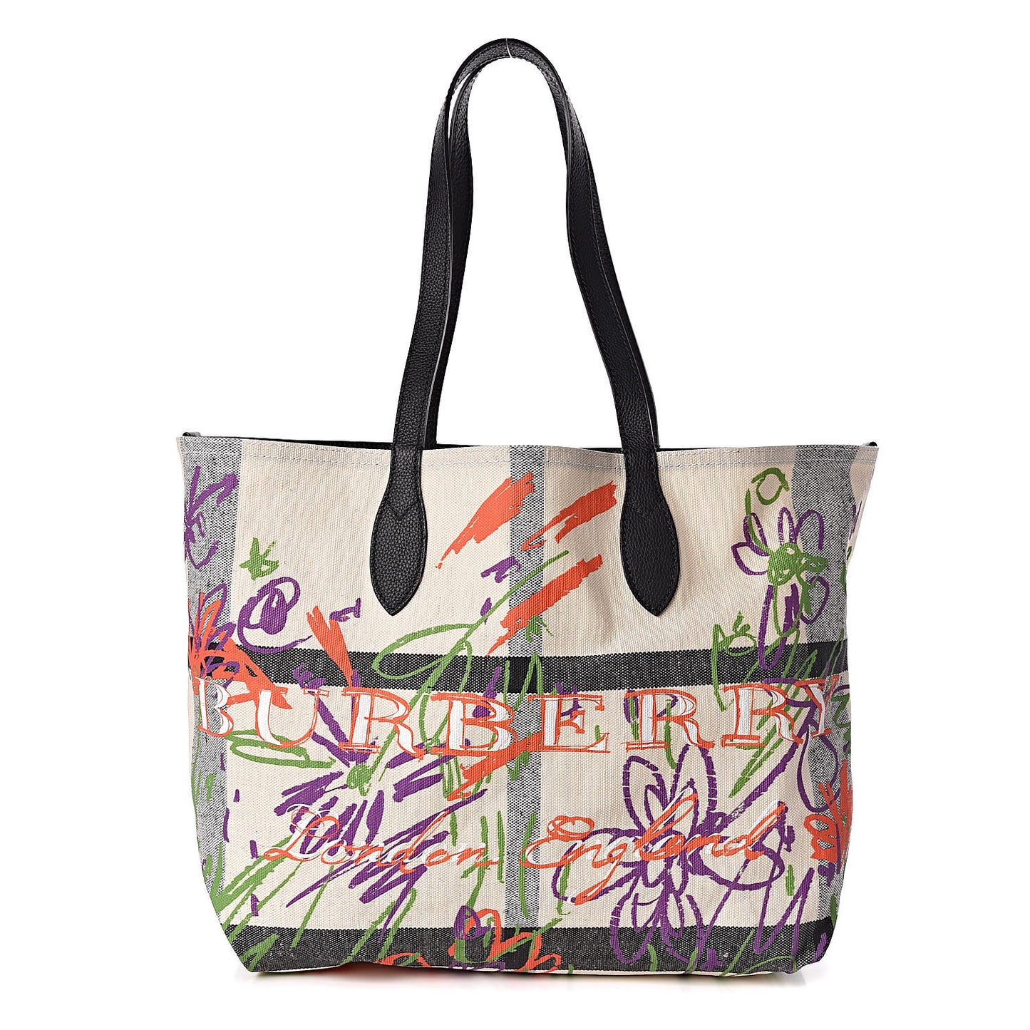 Coated Canvas Medium Reversible Doodle Tote White Black