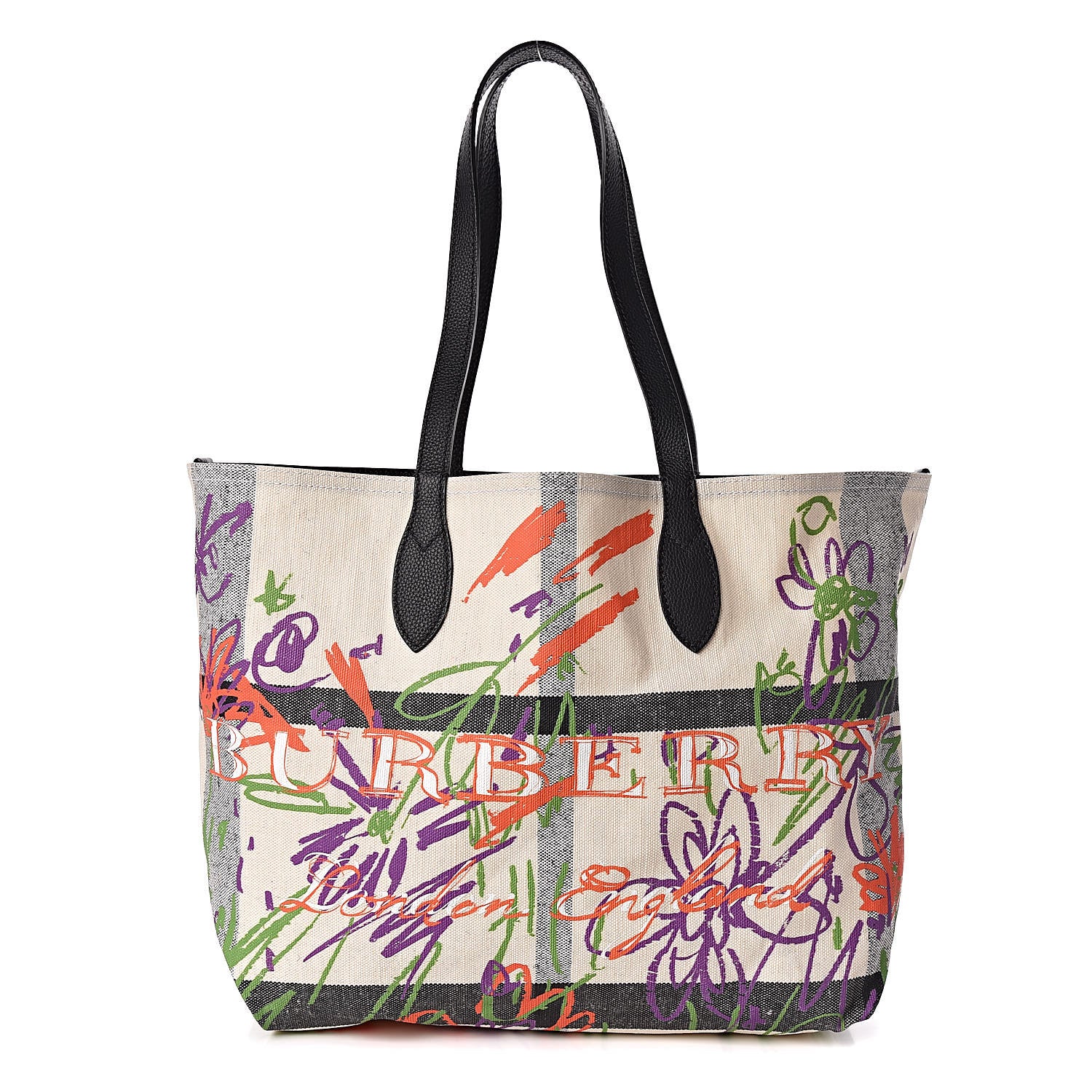 Burberry Coated Canvas Medium Reversible Doodle Tote White Black 1 of 13