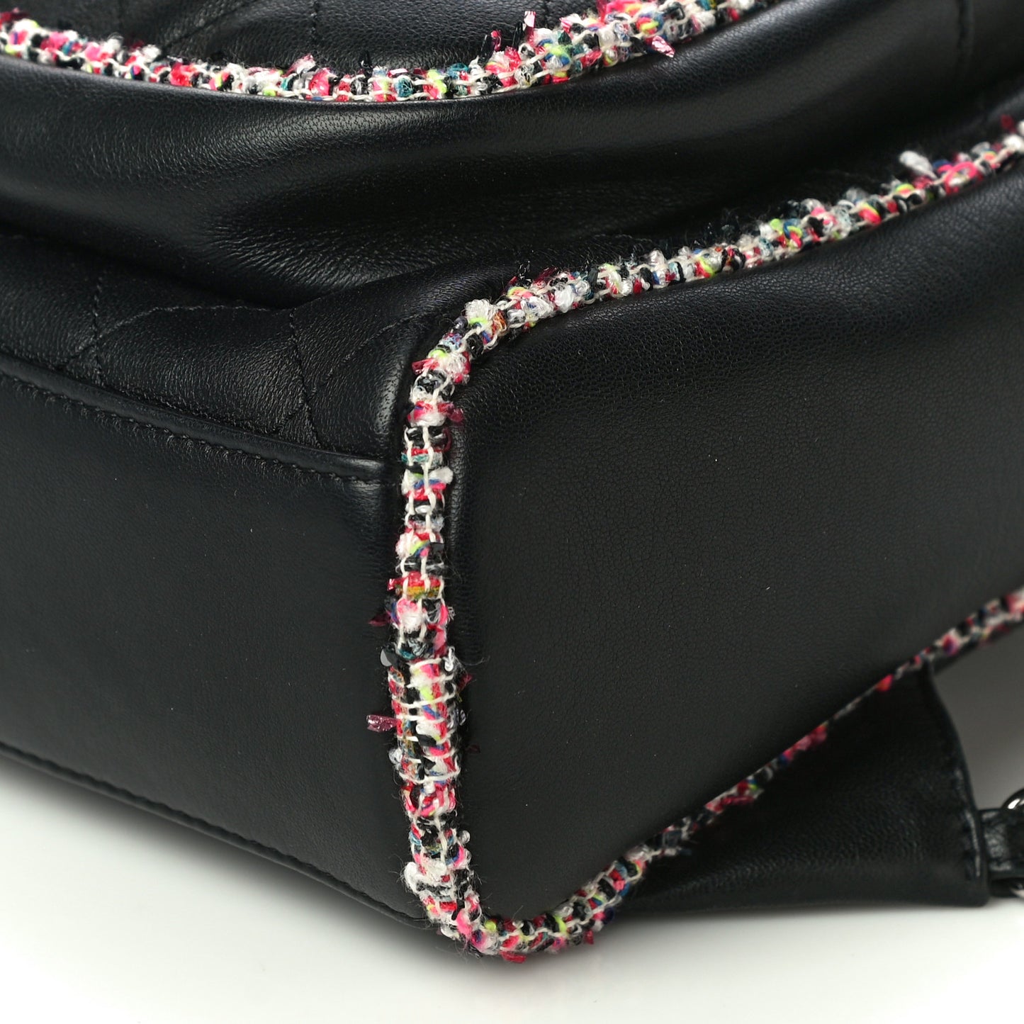 Lambskin Tweed Quilted Elegant Trim Backpack Black