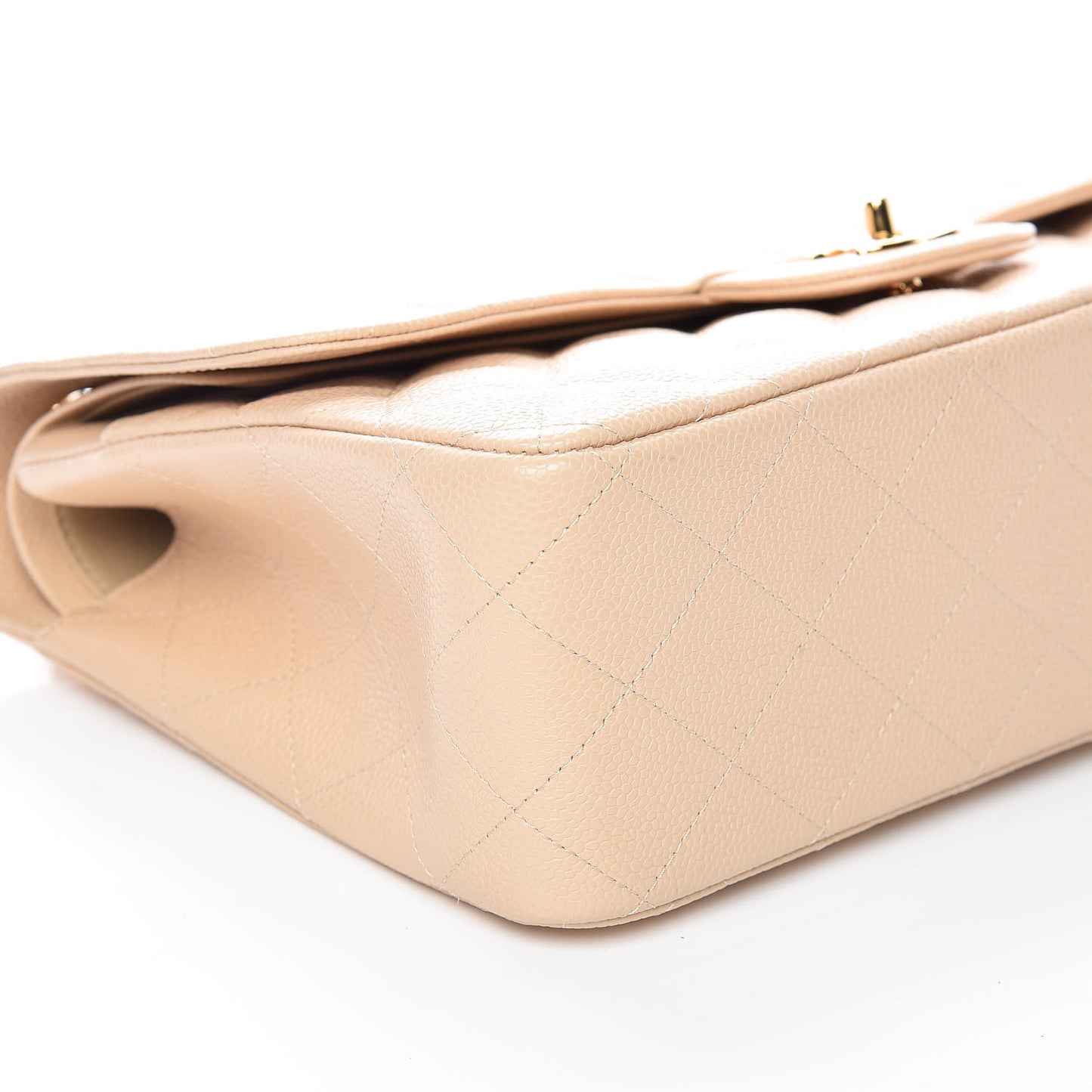 Caviar Quilted Jumbo Double Flap Light Beige