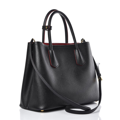Prada Saffiano Cuir Medium Double Bag Black Fuoco 6 of 12