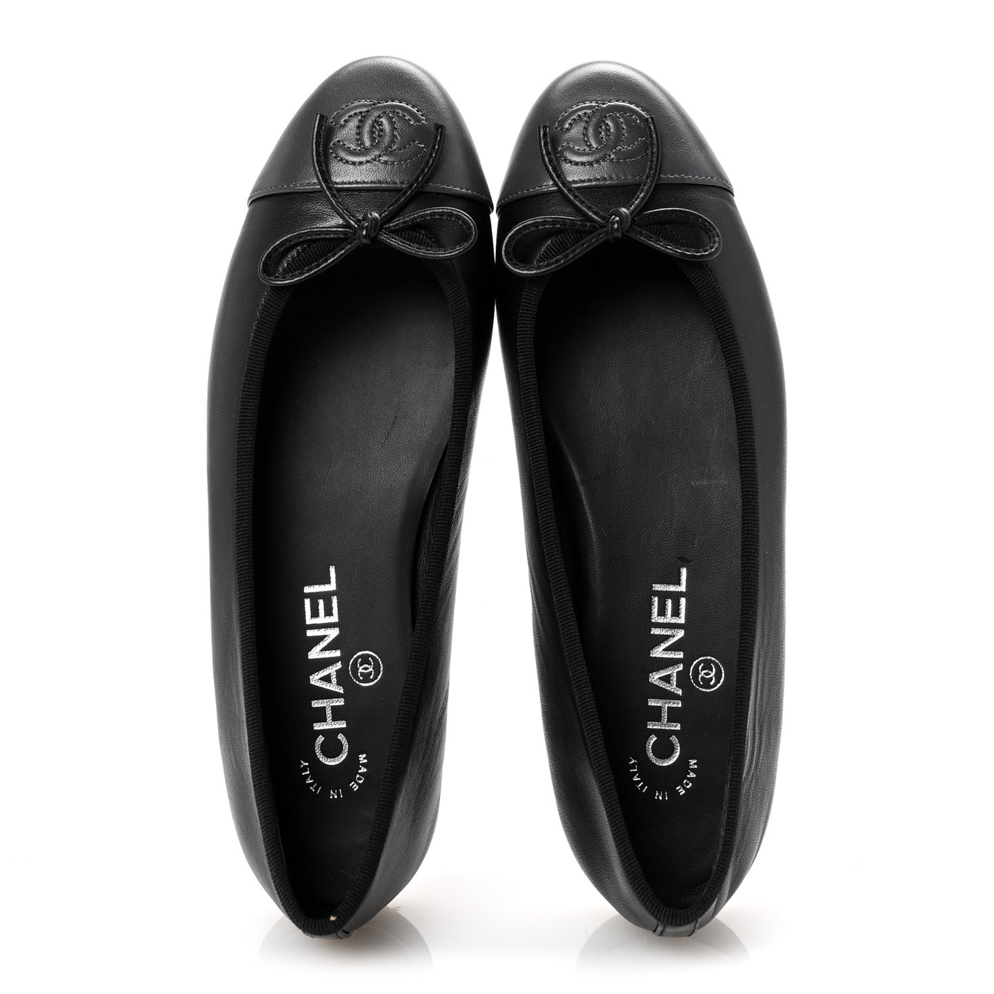 Lambskin CC Cap Toe Ballerina Flats 37 Black Dark Grey