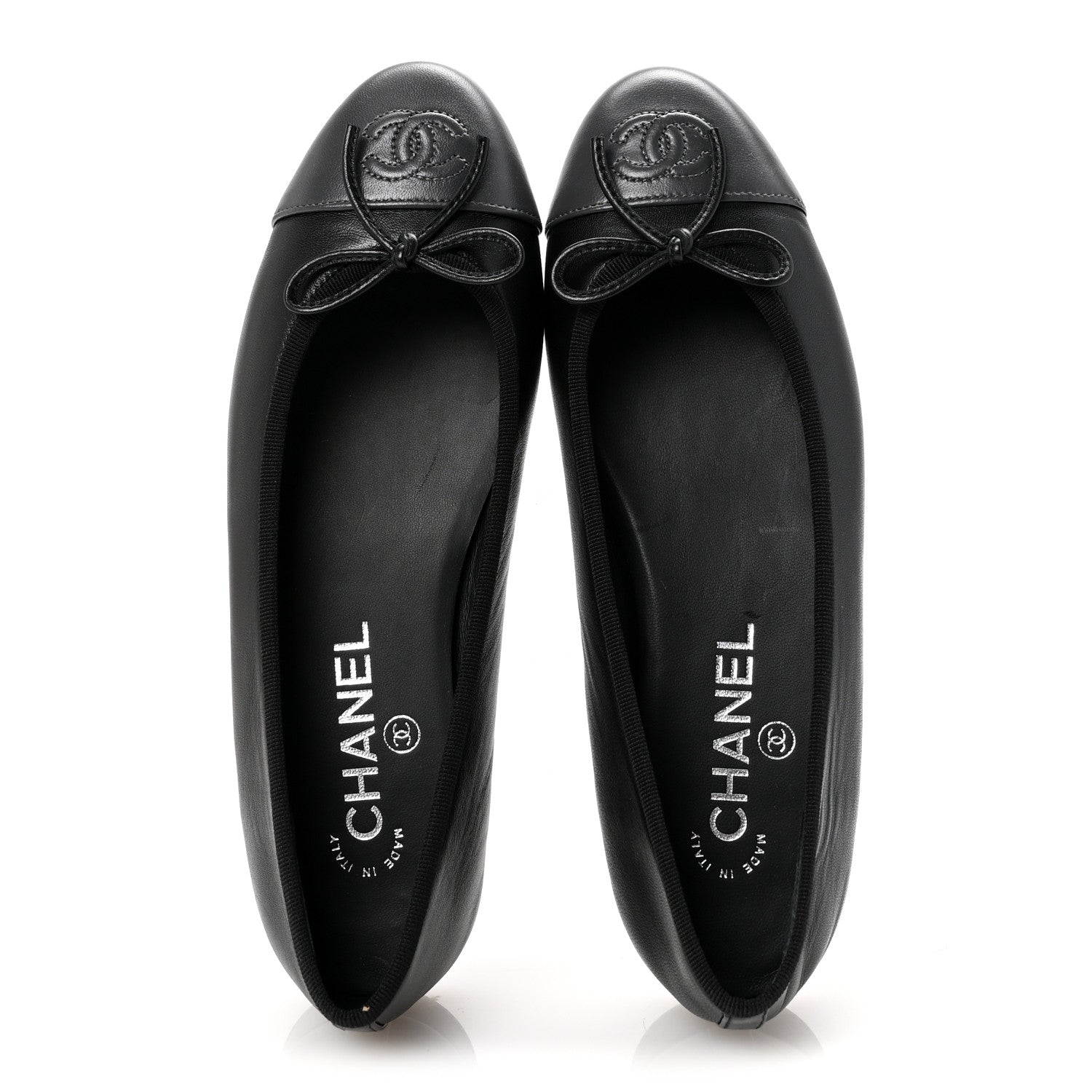 Chanel Lambskin CC Cap Toe Ballerina Flats 37 Black Dark Grey 2 of 10