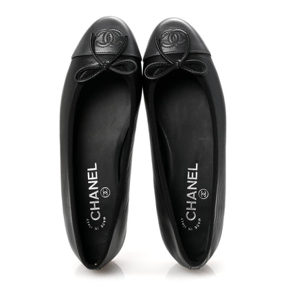 Chanel Lambskin CC Cap Toe Ballerina Flats 37 Black Dark Grey 2 of 10