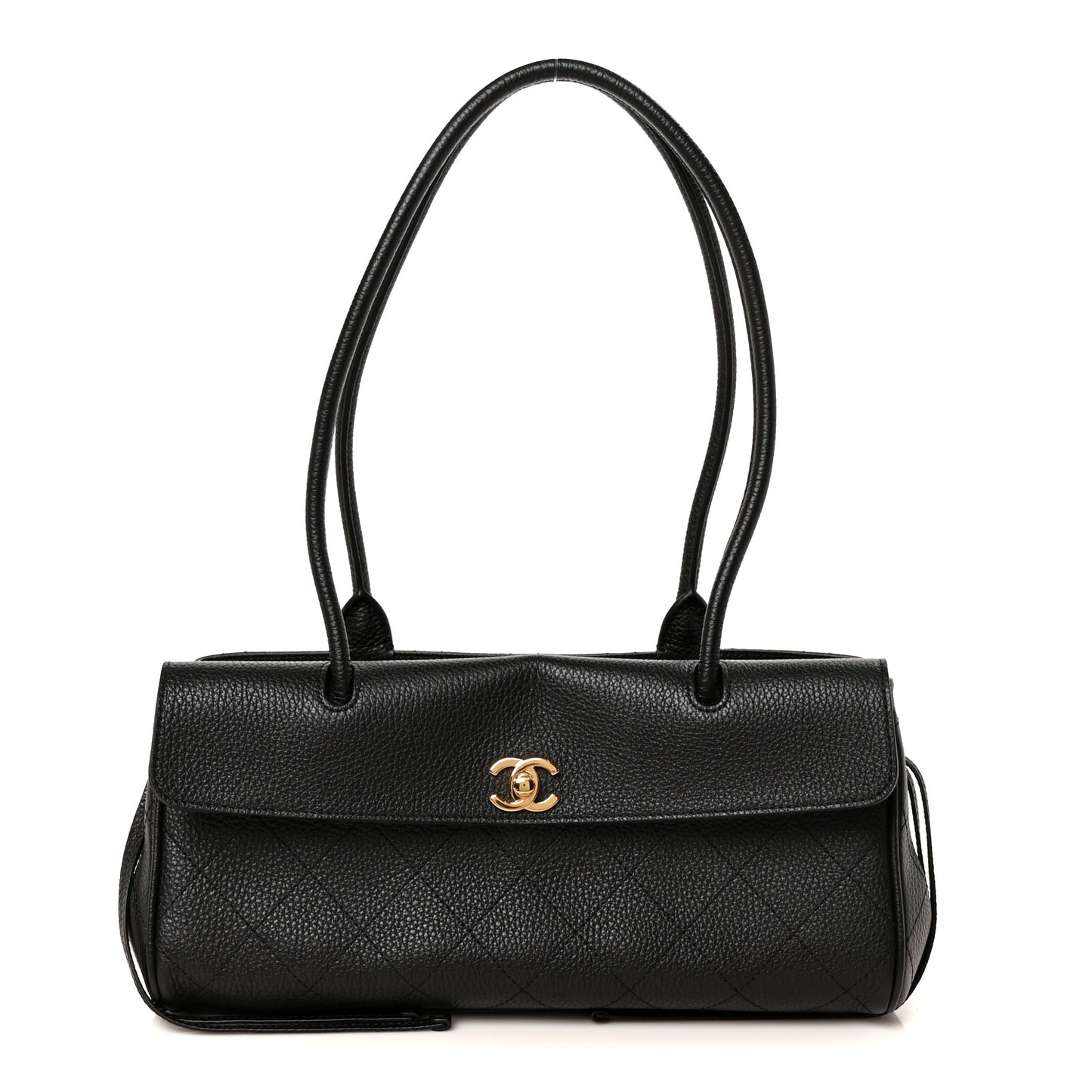 Grained Calfskin Stitched Urban Essentials Small Shopping Bag Black