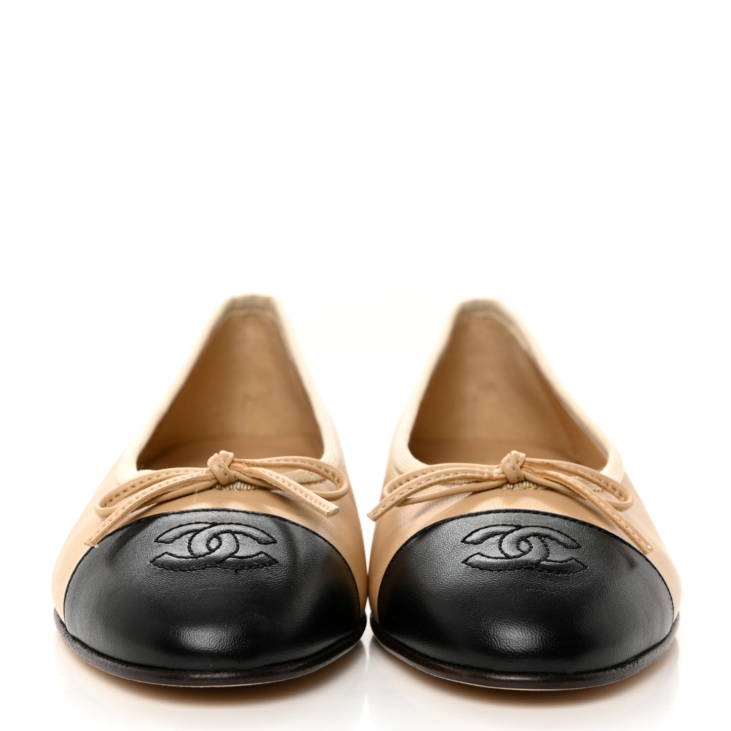 Lambskin Cap Toe CC Ballerina Flats 37 Beige Black
