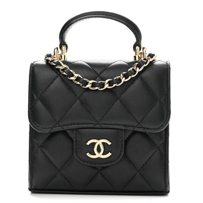Chanel Lambskin Quilted Top Handle Flap Clutch With Chain Black 8 of 10