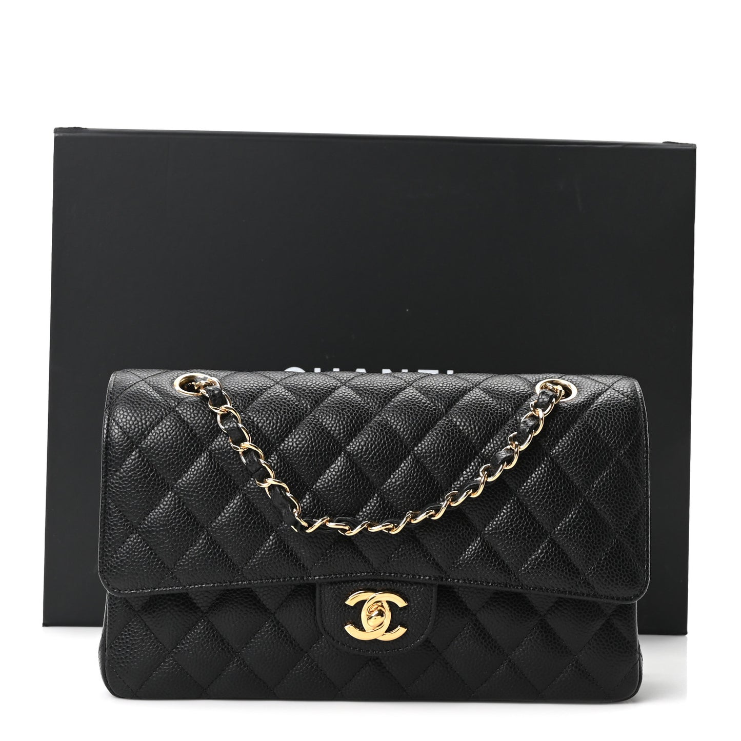 Caviar Quilted Medium Double Flap Black