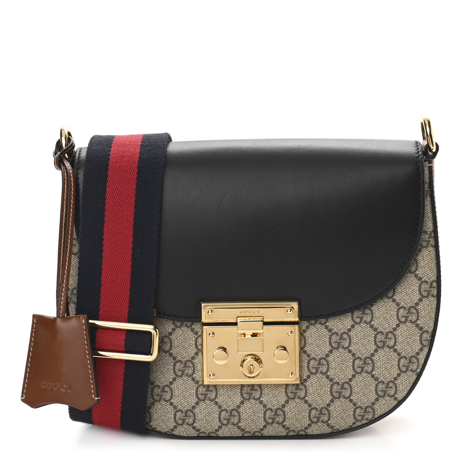 Gucci GG Supreme Monogram Web Medium Padlock Messenger Shoulder Bag Black 1 of 13