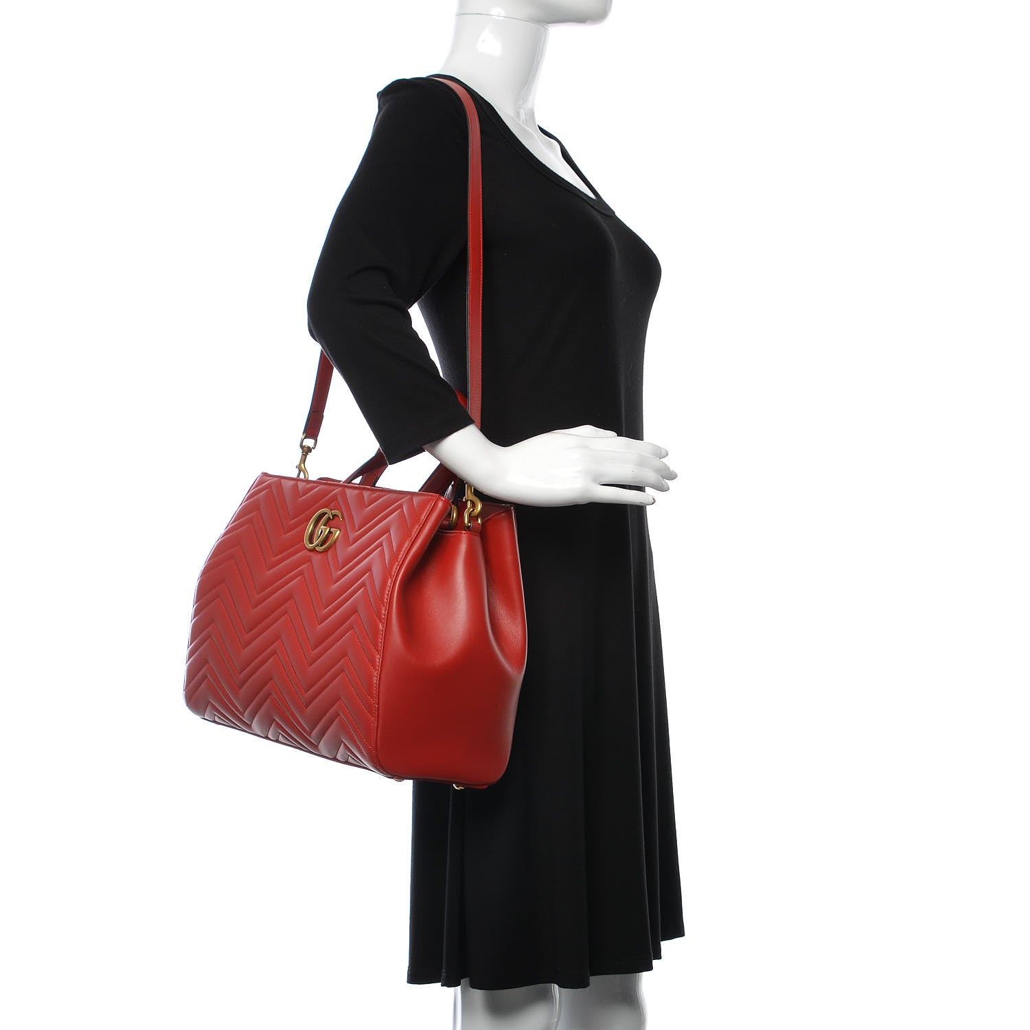 Gucci Calfskin Matelasse Medium GG Marmont Tote Hibiscus Red 2 of 10