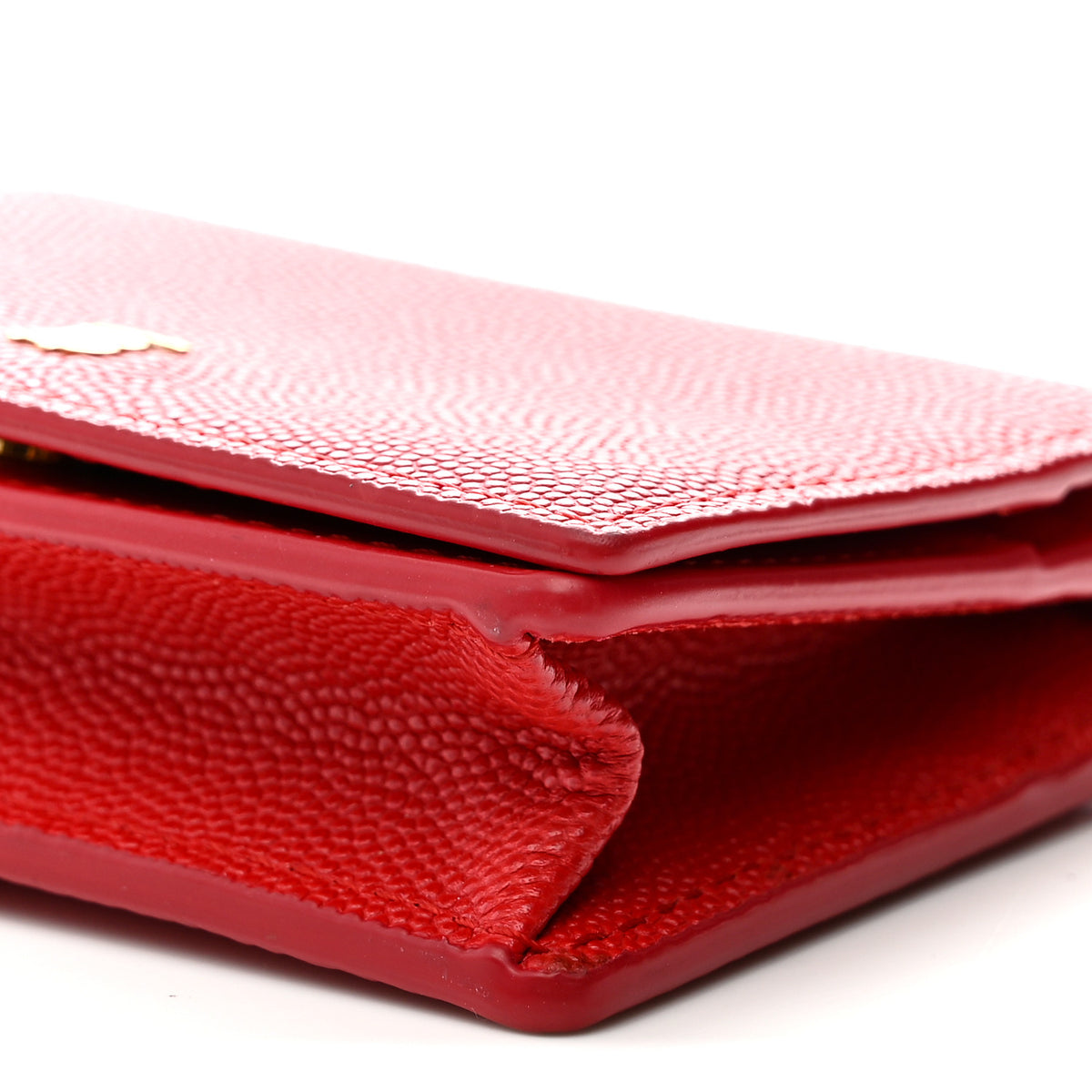 Grained Calfskin Chain Card Case Red