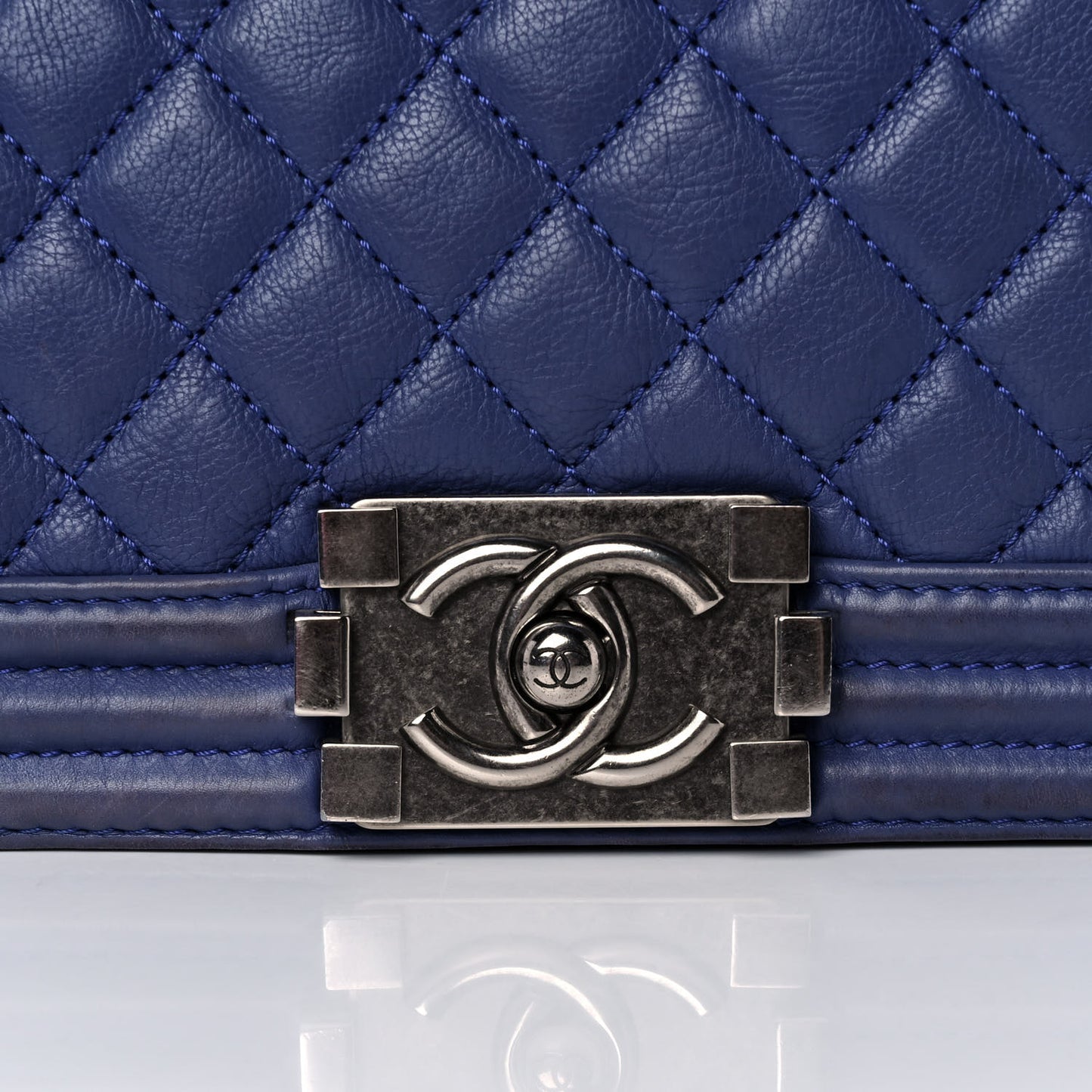 Calfskin Quilted Large Boy Flap Blue