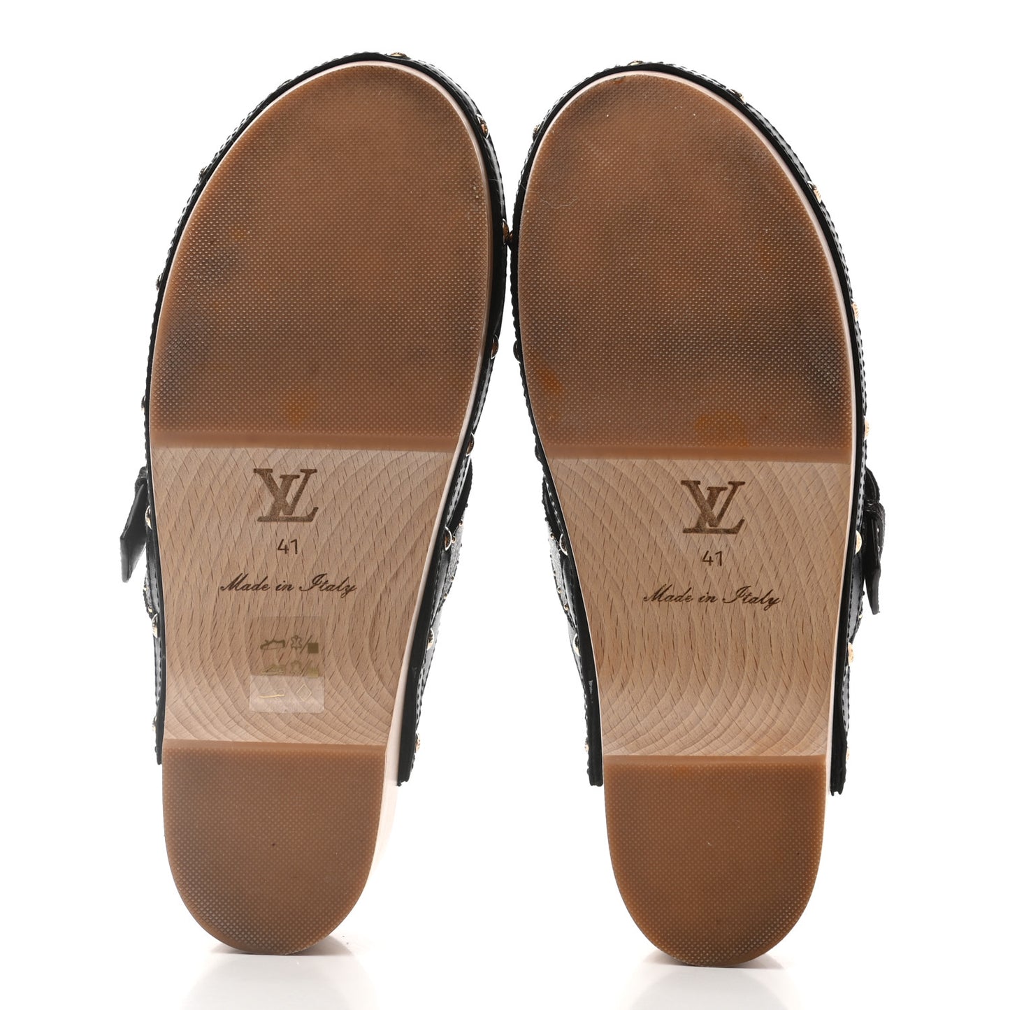 Calfskin Patent Monogram Cottage Clog Mules 41 Black