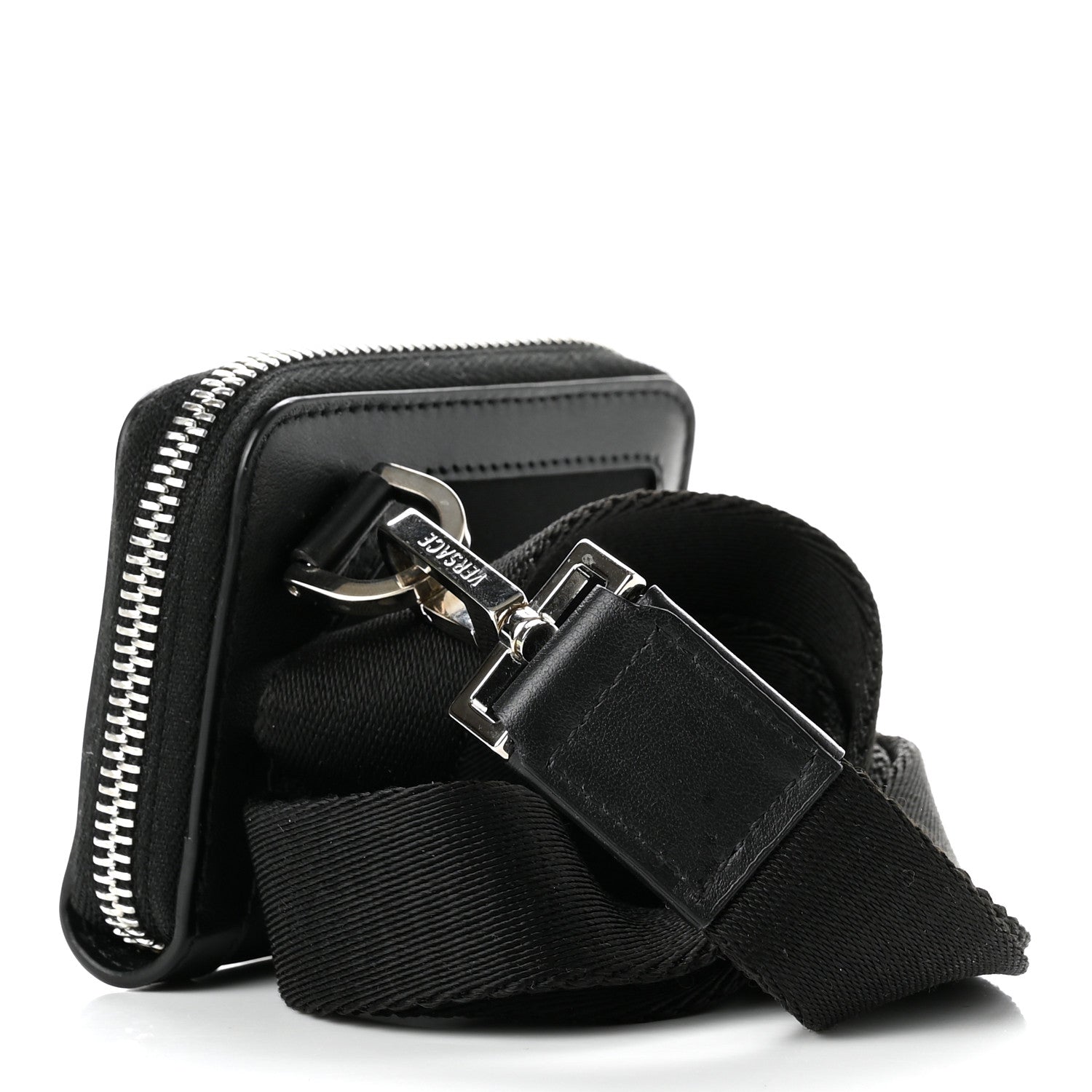 Versace Calfskin Nylon La Medusa Zip Around Lanyard Wallet Black 3 of 7